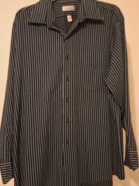 Van Heusen Black and Gray Vertical Stripe Dress Shirt